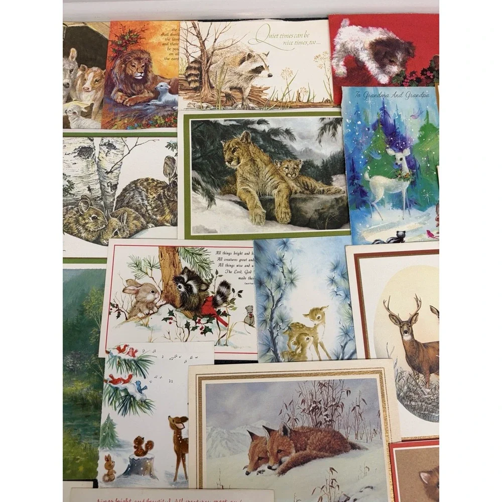 Vintage Animal Christmas Cards Fronts ONLY  Scrapbooking Crafts Decoupage 50+